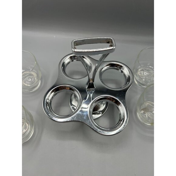 Vtg Chrome & Teak Lazy Susan Carousel Condiment Server w/ 4 Glass Bowls & Spoons - Picture 3 of 10